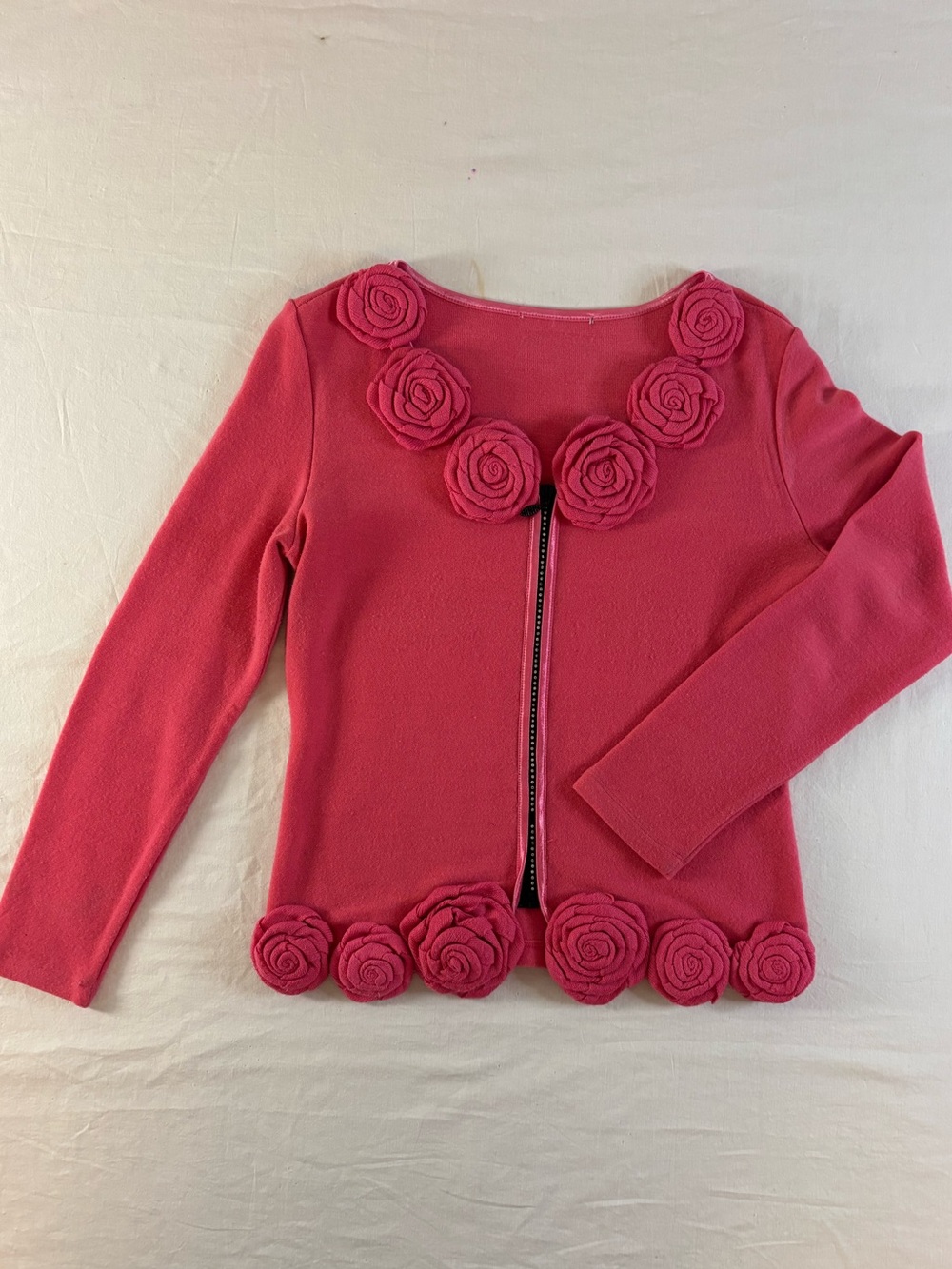Pink Rosette Rhinestone Zip Cardigan Coquette Cottagecore Fairycore Sweater Med - Picture 7 of 12